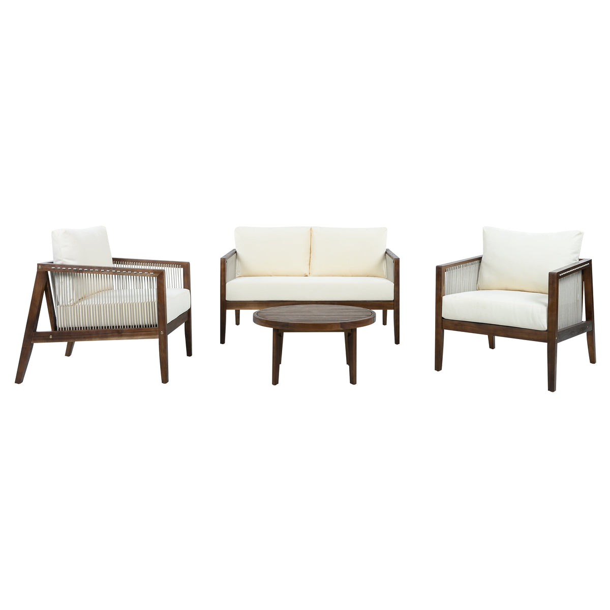Outdoor 4-Piece Sofa Set, Acacia Wood Frame with Rope Detail HouseOfZazla