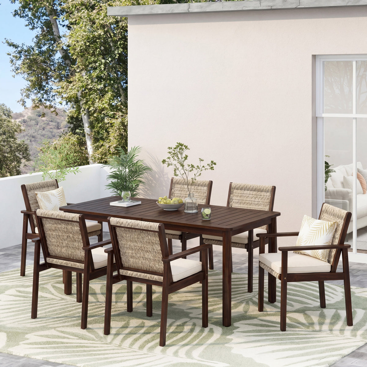 7 Piece Outdoor Acacia Wood Dining Set With Cushions HouseOfZazla