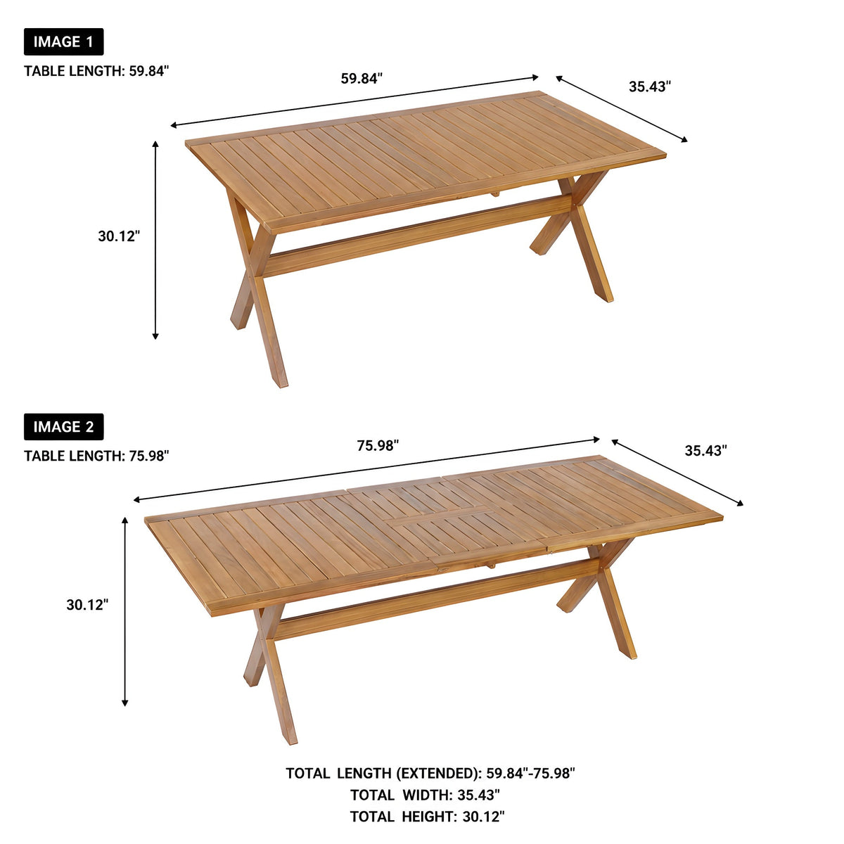 Acacia Wood Outdoor Dining Set 7-Piece with Large Table and 6 Chairs - Teak or Beige HouseOfZazla