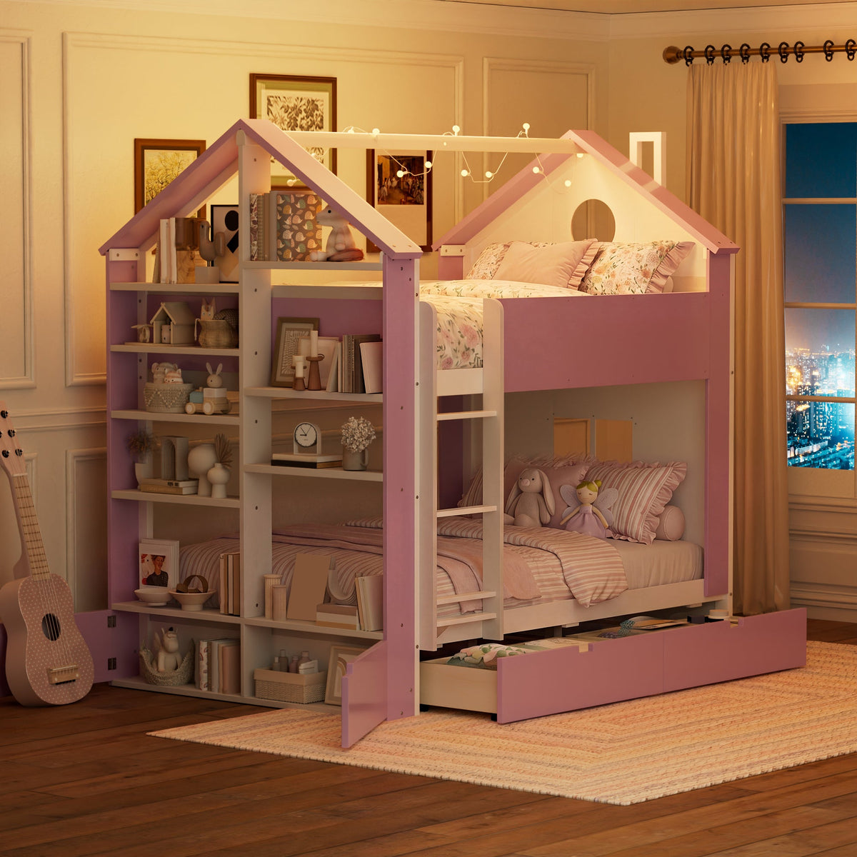 Full Size Bunk Bed with Storage Drawers & Shelves HouseOfZazla