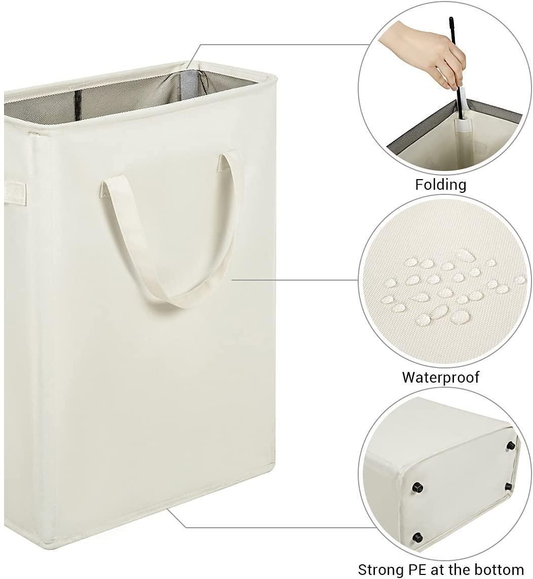 Small Laundry Hamper 45L – Slim Collapsible Hamper With Handles for Small Spaces (22 inchesBeige) –