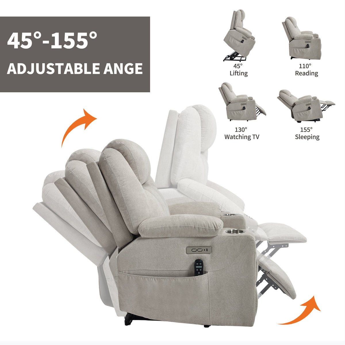 Power Lift Recliner Chair with Massage & Heating - Polyester HouseOfZazla