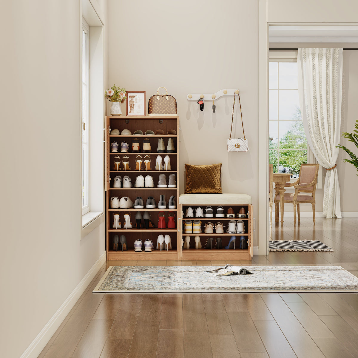 Multi Functional Shoe Storage Cabinet with Bench - Particle Board & MDF HouseOfZazla