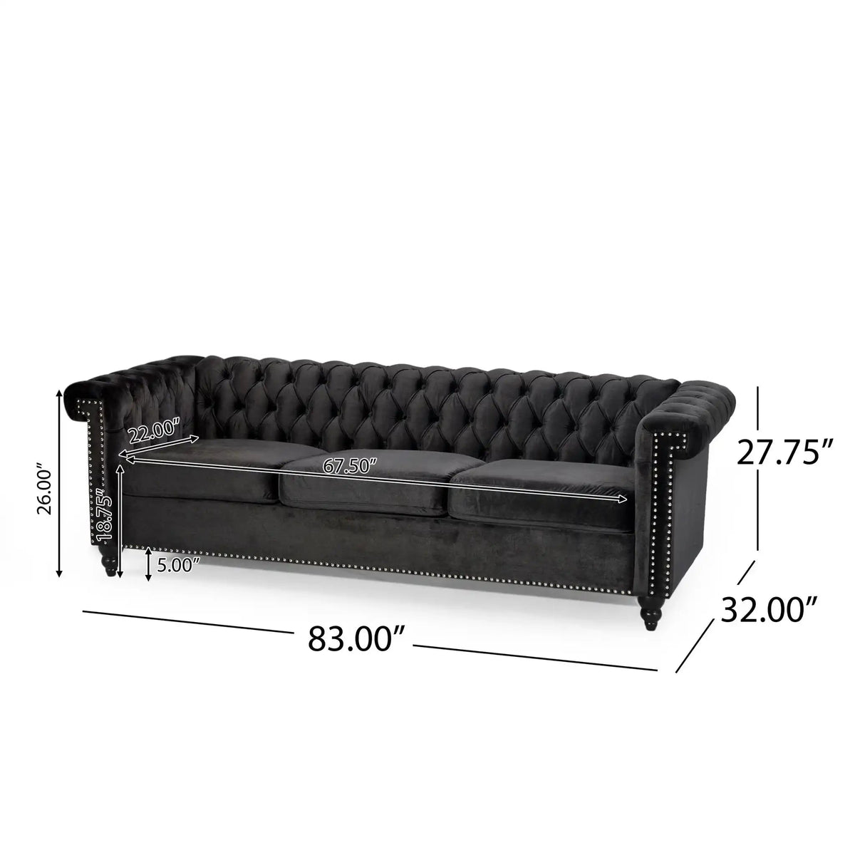 Chesterfield Style 3 Seater Sofa with Deep Button Tufting - Multiple Colors HouseOfZazla