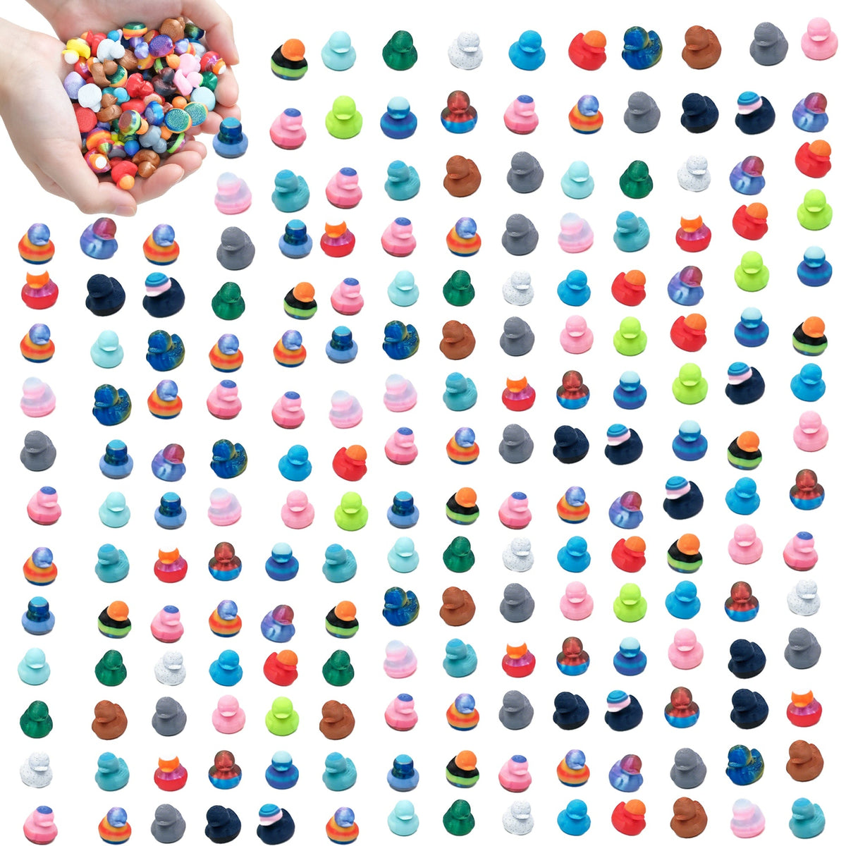 200PCS 3D Printed Mini Duck Figurines Random Assorted Color Tiny Ducks For DIY Crafts Party Favors Miniature Garden Decor Gift Fillers