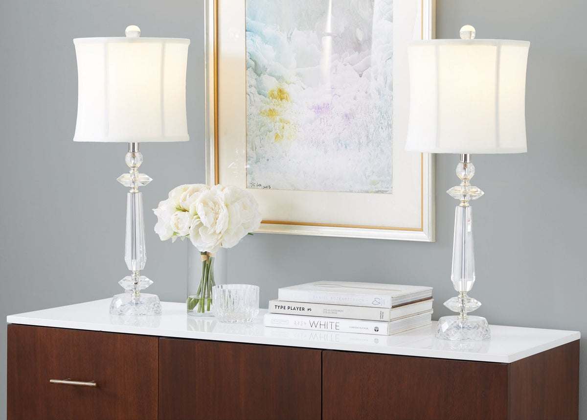 Contemporary Crystal Table Lamp Set with Faceted K9 Crystal - Clear Crystal / Chrome HouseOfZazla