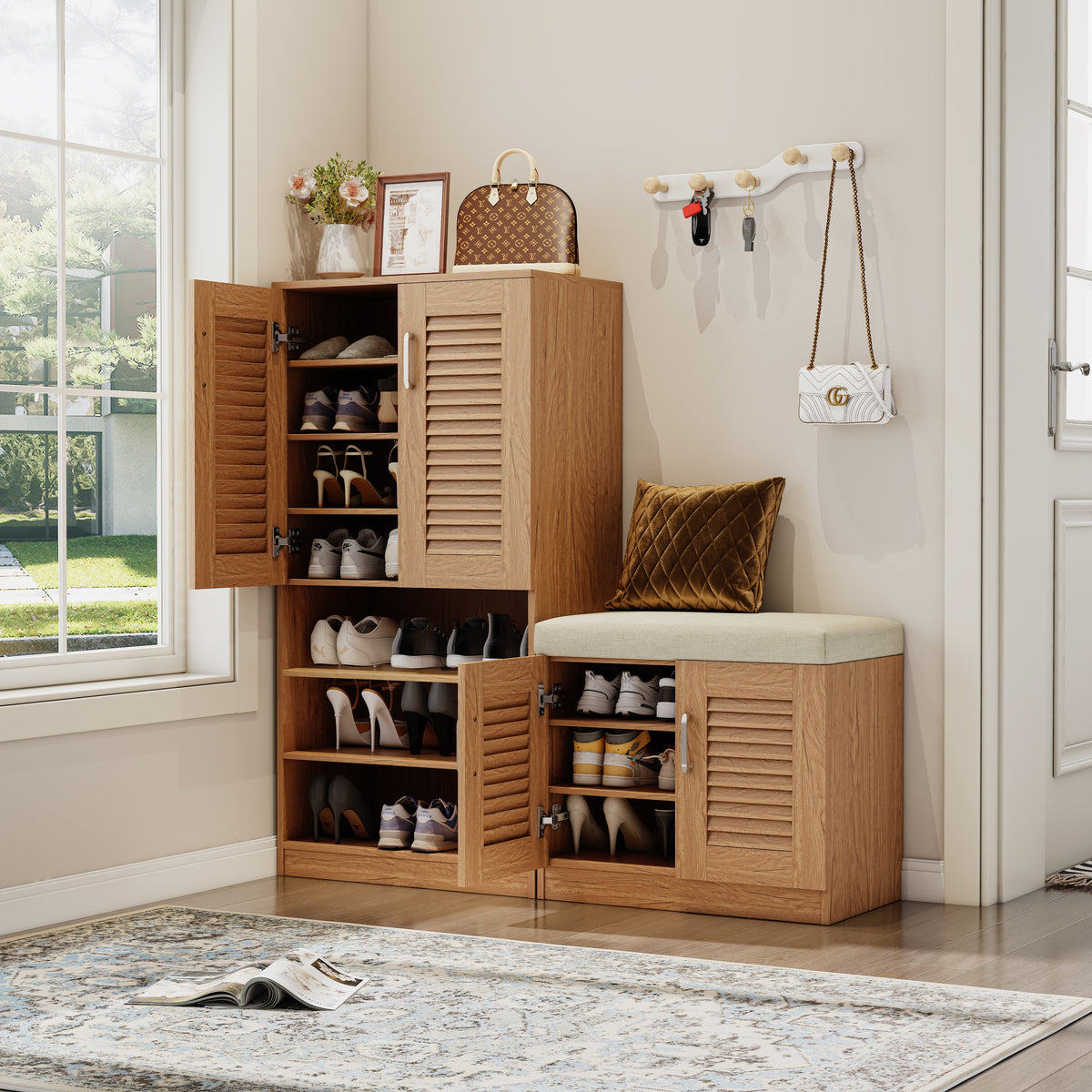 Multi Functional Shoe Storage Cabinet with Bench - Particle Board & MDF HouseOfZazla