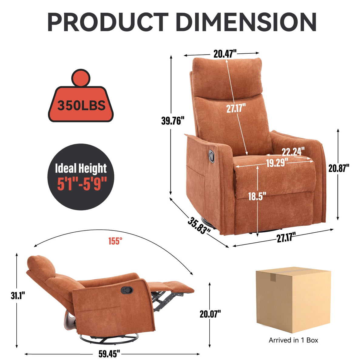 Heat Massage Manual Recliner Chair with Rocker & Swivel HouseOfZazla