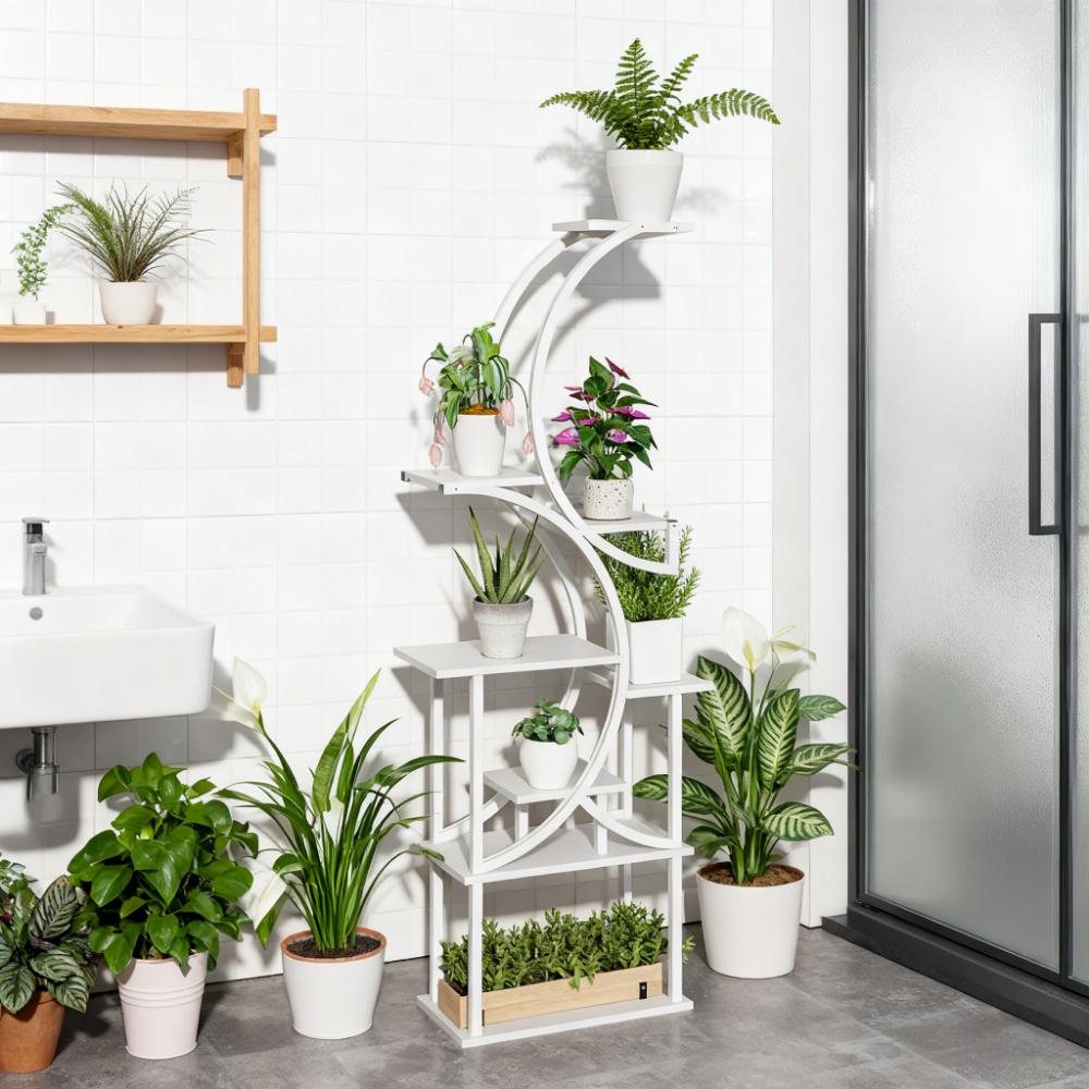 White S-Shaped Plant Stand with 8 Tiers - White HouseOfZazla