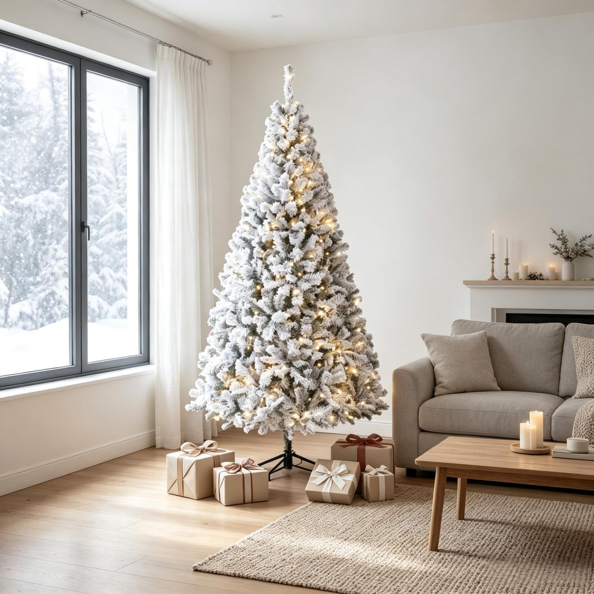 6 Ft Pre-Lit Flocked Fraser Fir Artificial Christmas Tree with Warm White LEDs - Snowy Flocked Finish HouseOfZazla