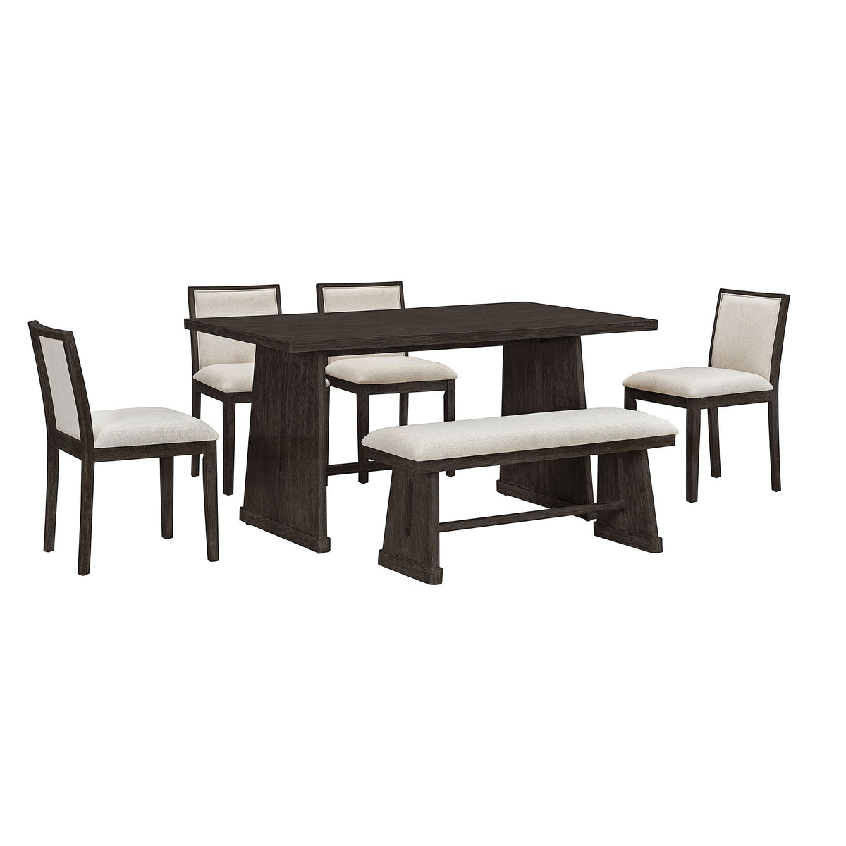 6 Piece Dining Room Set with Upholstered Chairs & Padded Bench - Light or Dark Brown HouseOfZazla