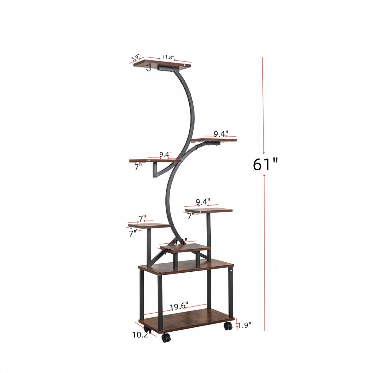8 Tier Indoor Plant Stand with Grow Lights - Black & Dark Walnut HouseOfZazla