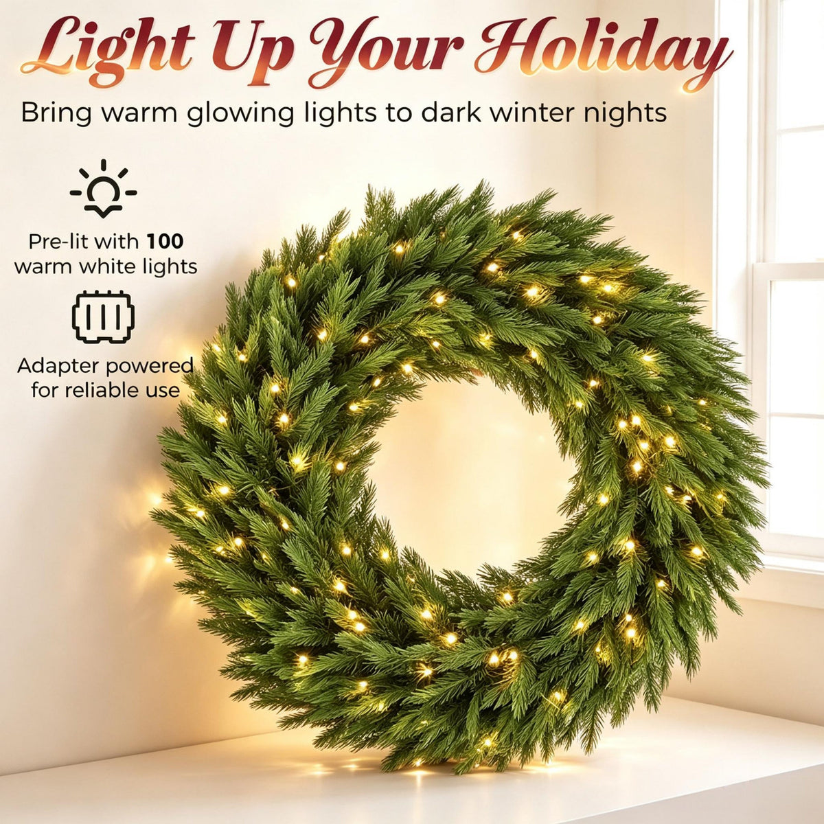 36 in Pre-Lit Norwegian Spruce Christmas Wreath HouseOfZazla