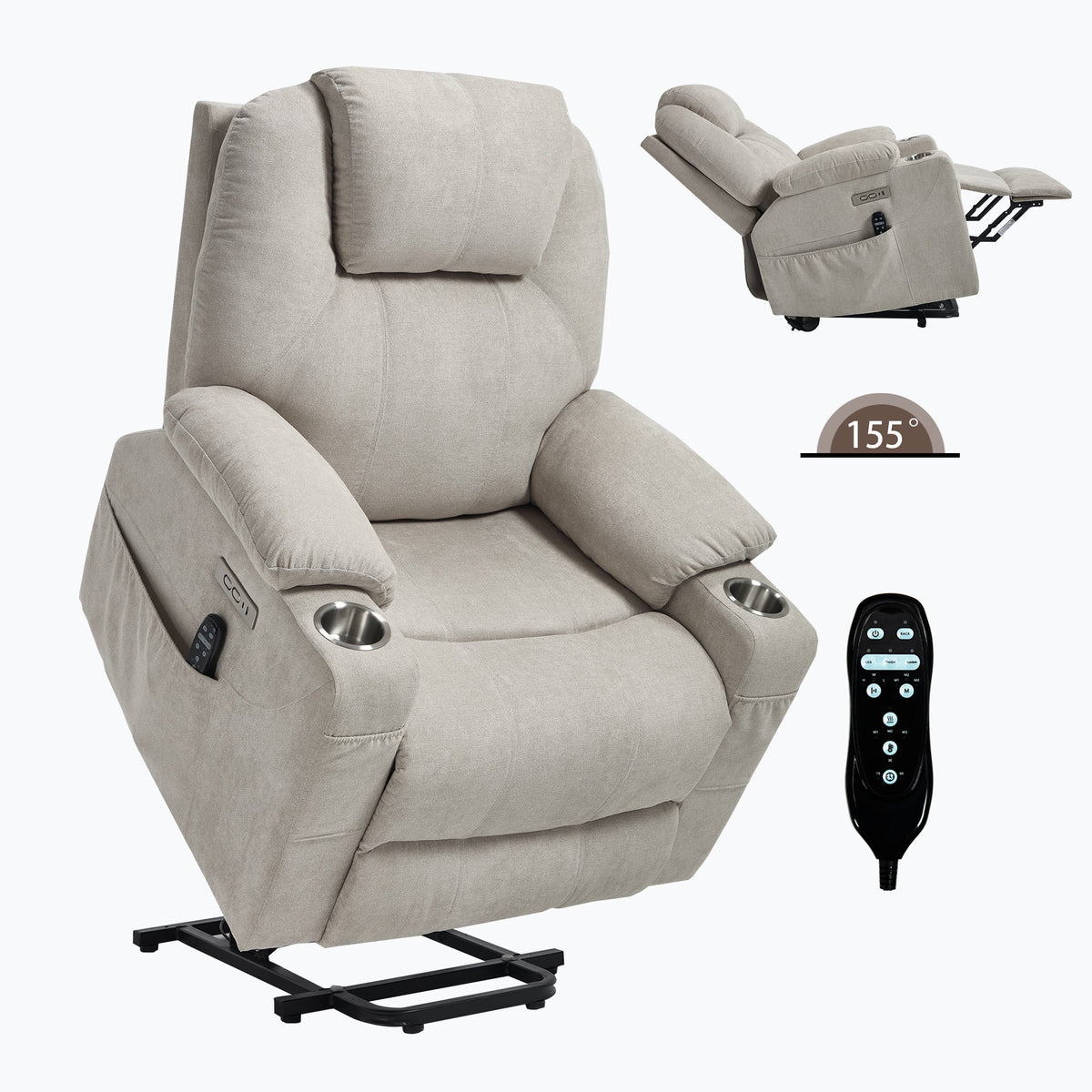Power Lift Recliner Chair with Massage & Heating - Polyester HouseOfZazla