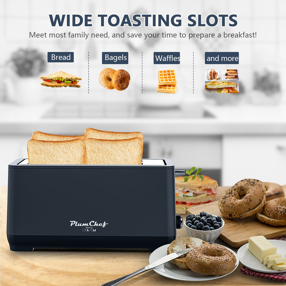 4-Slice Extra Wide Long Slot Toaster with 6 Browning Settings - Stainless Steel HouseOfZazla