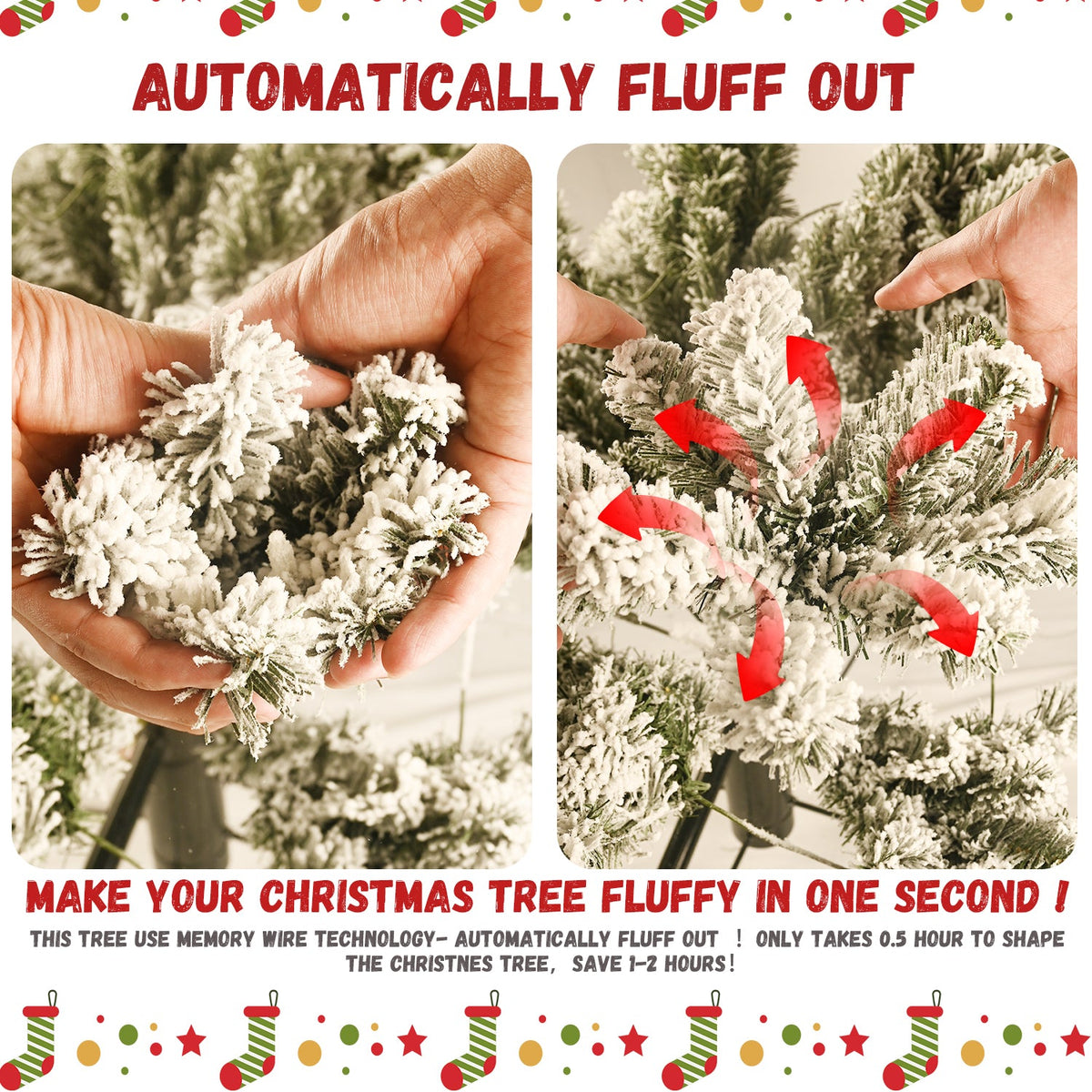 6ft Flocked Pre-Lit Christmas Tree with 300 Warm White Lights - Snow Effect HouseOfZazla