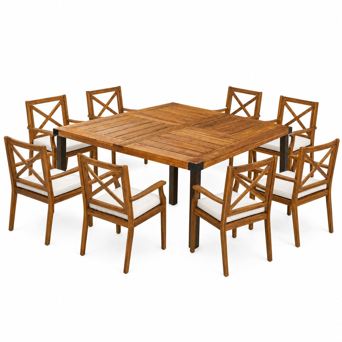 9-Piece Acacia Wood Outdoor Patio Dining Set with X-Back Chairs - Teak Finish HouseOfZazla