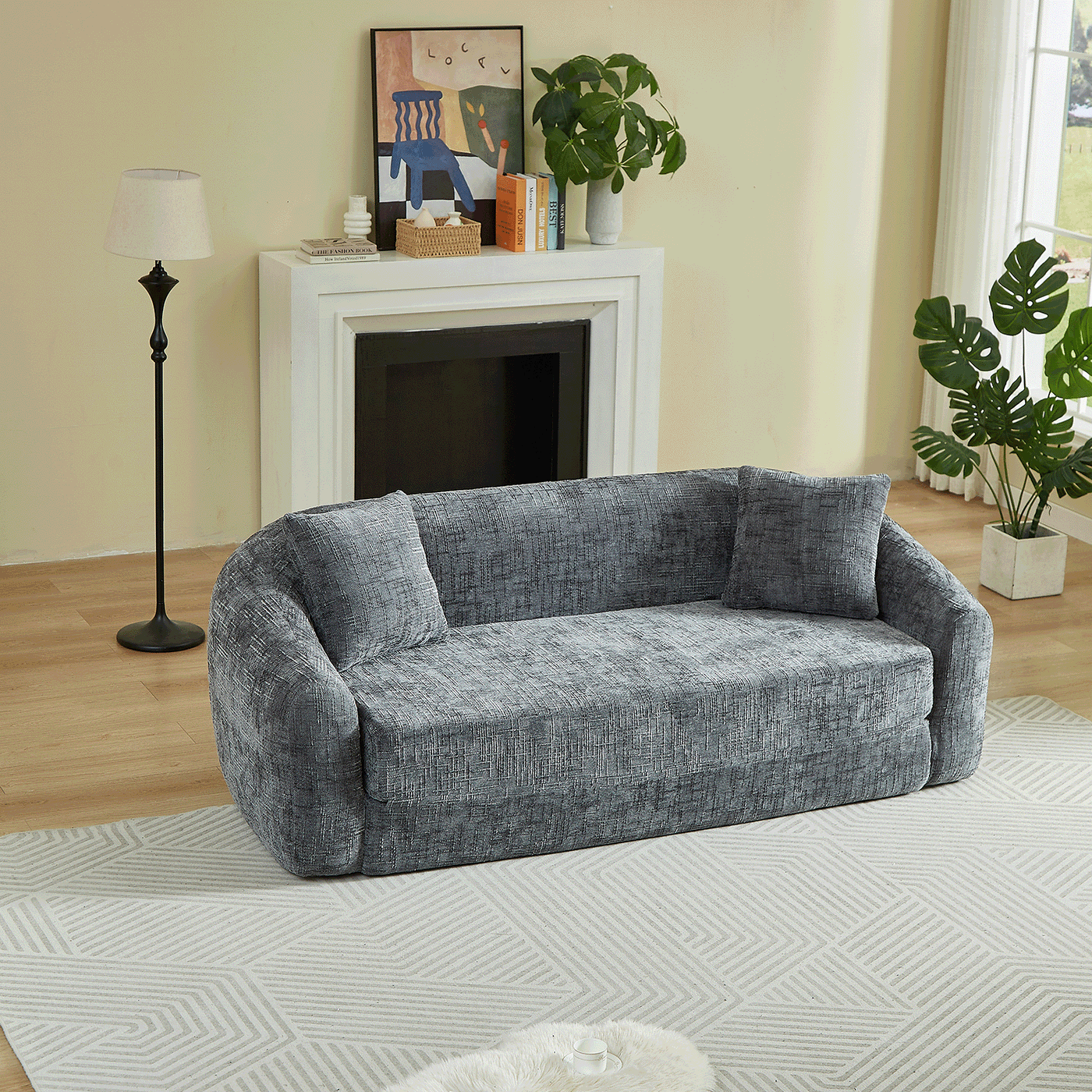 87-Inch Curved Convertible Sofa Recliner with 2-in-1 Design - Available in Beige, Grey, Green HouseOfZazla
