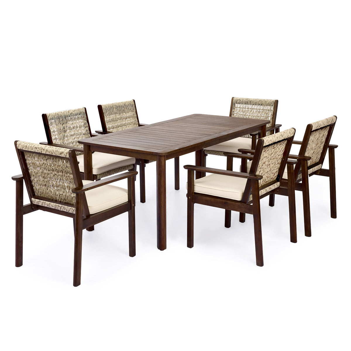 7 Piece Outdoor Acacia Wood Dining Set With Cushions HouseOfZazla