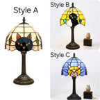 Tiffany Stained Glass Black Cat Table Lamp | Vintage Art Glass Desk Light