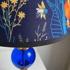 Tropical Floral Fabric Shade & Colored Glass Table Lamp | Gold Desk Light