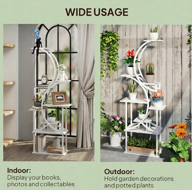 White S-Shaped Plant Stand with 8 Tiers - White HouseOfZazla