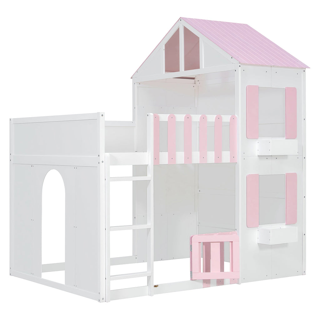 Full Over Full House Bunk Bed Space-Saving Bedroom Furniture