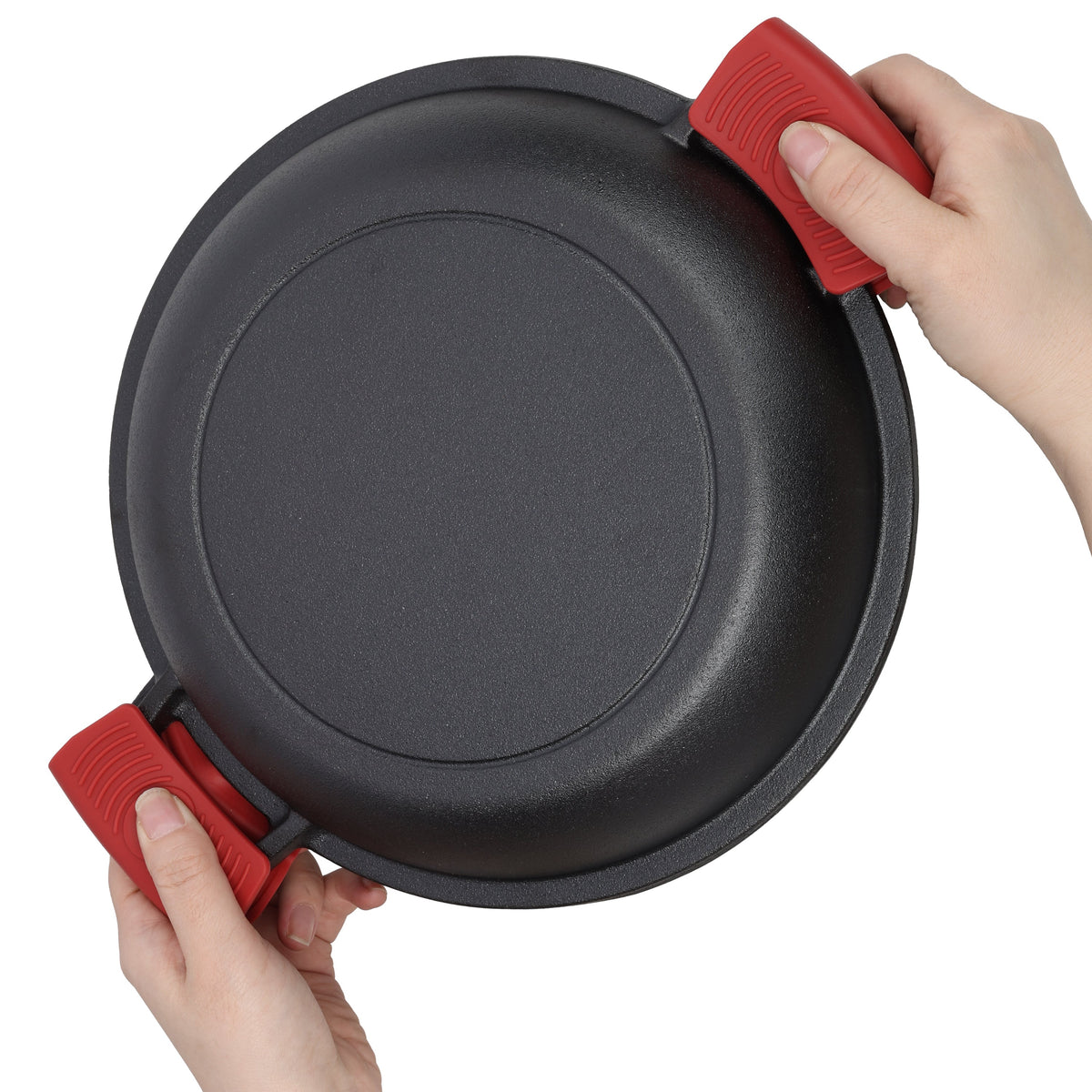 2 in 1 Pre-Seasoned Cast Iron Dutch Oven With Dual Handles, Outdoor Camping Deep Pot for Camping Fireplace Cooking BBQ Baking Campfire, 5 Quart.With 2pcs Silicone Handel Covers. Montret