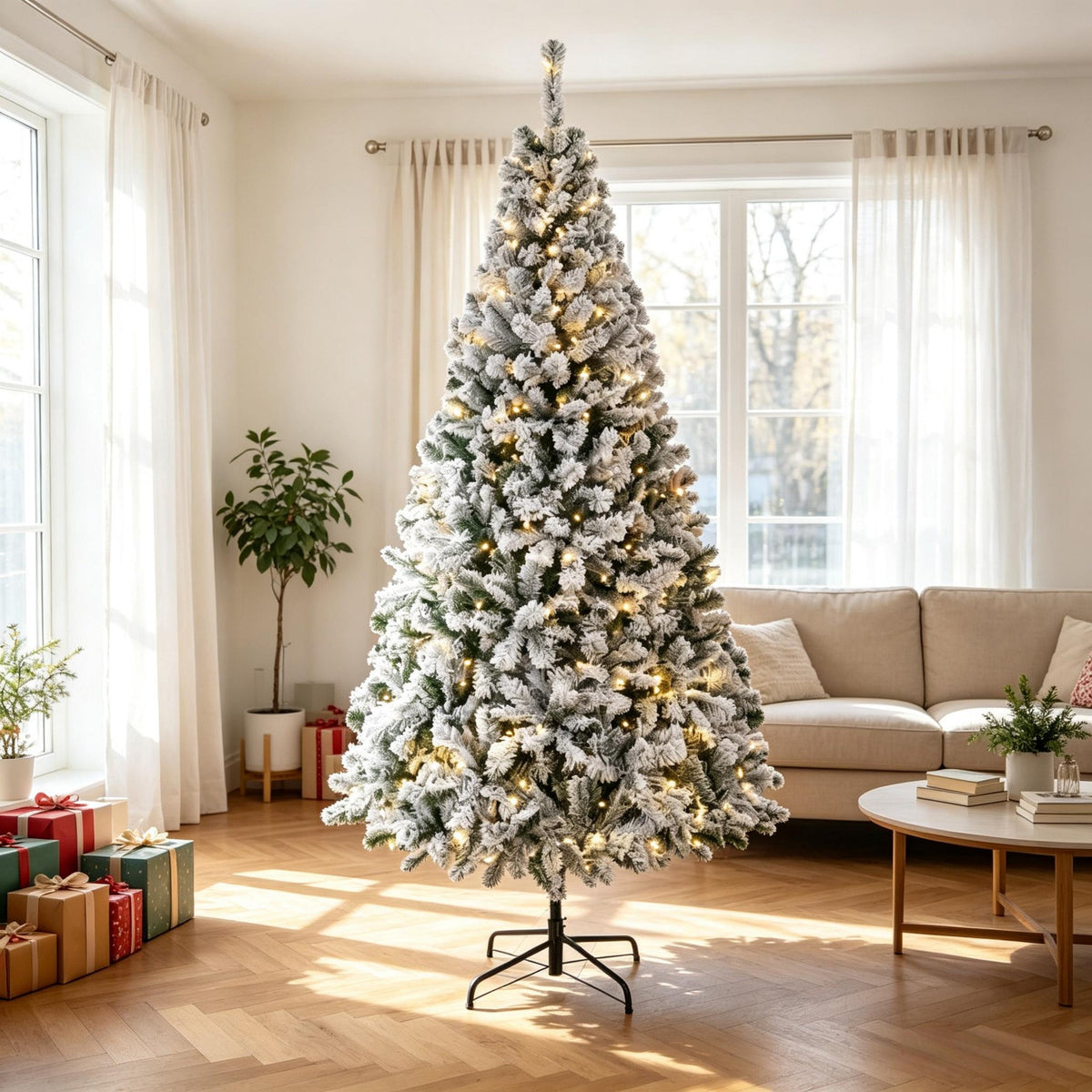 7.5 ft Pre-Lit Flocked Fraser Fir Artificial Christmas Tree HouseOfZazla