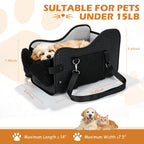 Center Console Dog Car Seat For Small Dogs, Dog Booster Seat To 15lbs Portable Puppy Car Seat With Adjustable Straps, Storage Pocket, Anti-Collapse, Washable Reversible Seat Cushion Black