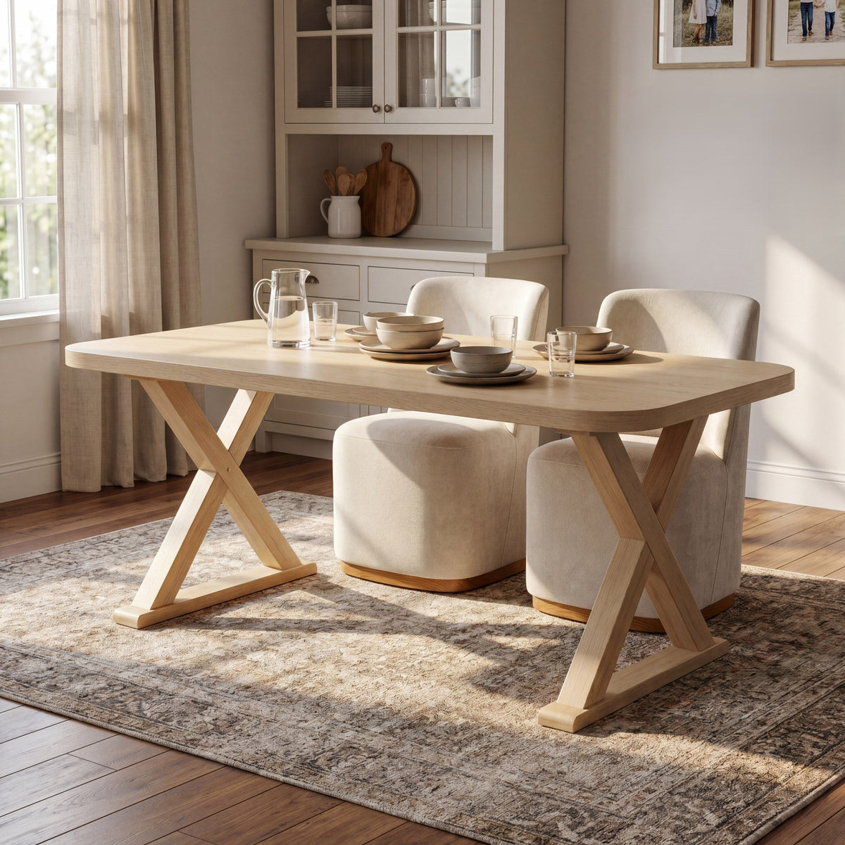 Natural Oak Veneer Dining Table with Rubber Wood Legs - Natural HouseOfZazla