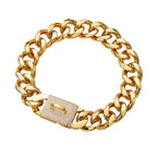 Stainless Steel Golden Single Six-Row Diamond-Encrusted Pet Dog Necklace Collar