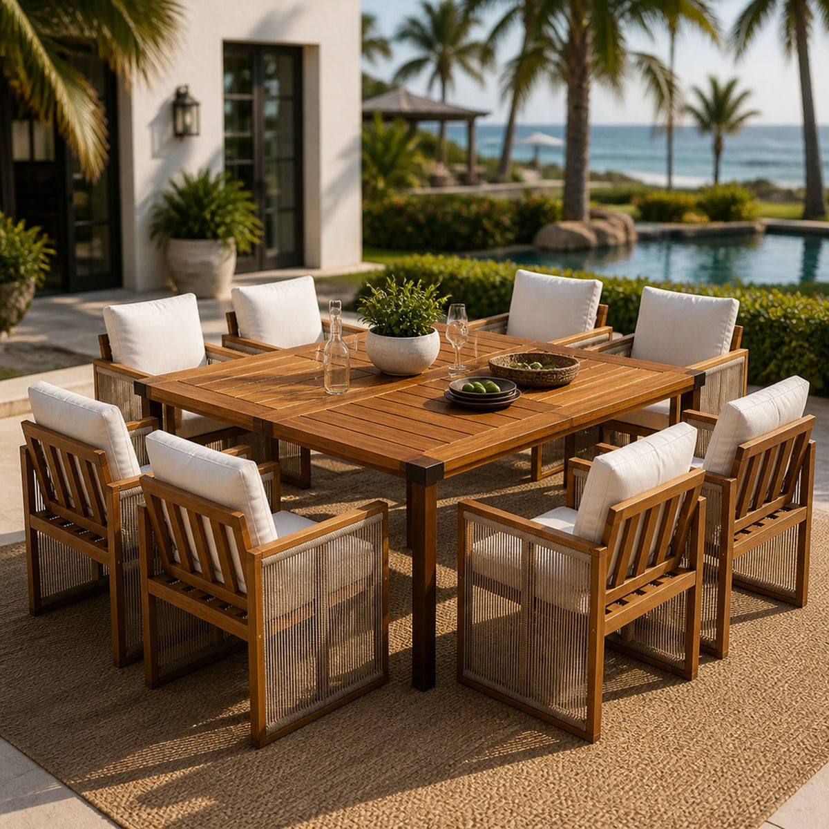 9-Piece Acacia Wood Outdoor Patio Dining Set HouseOfZazla