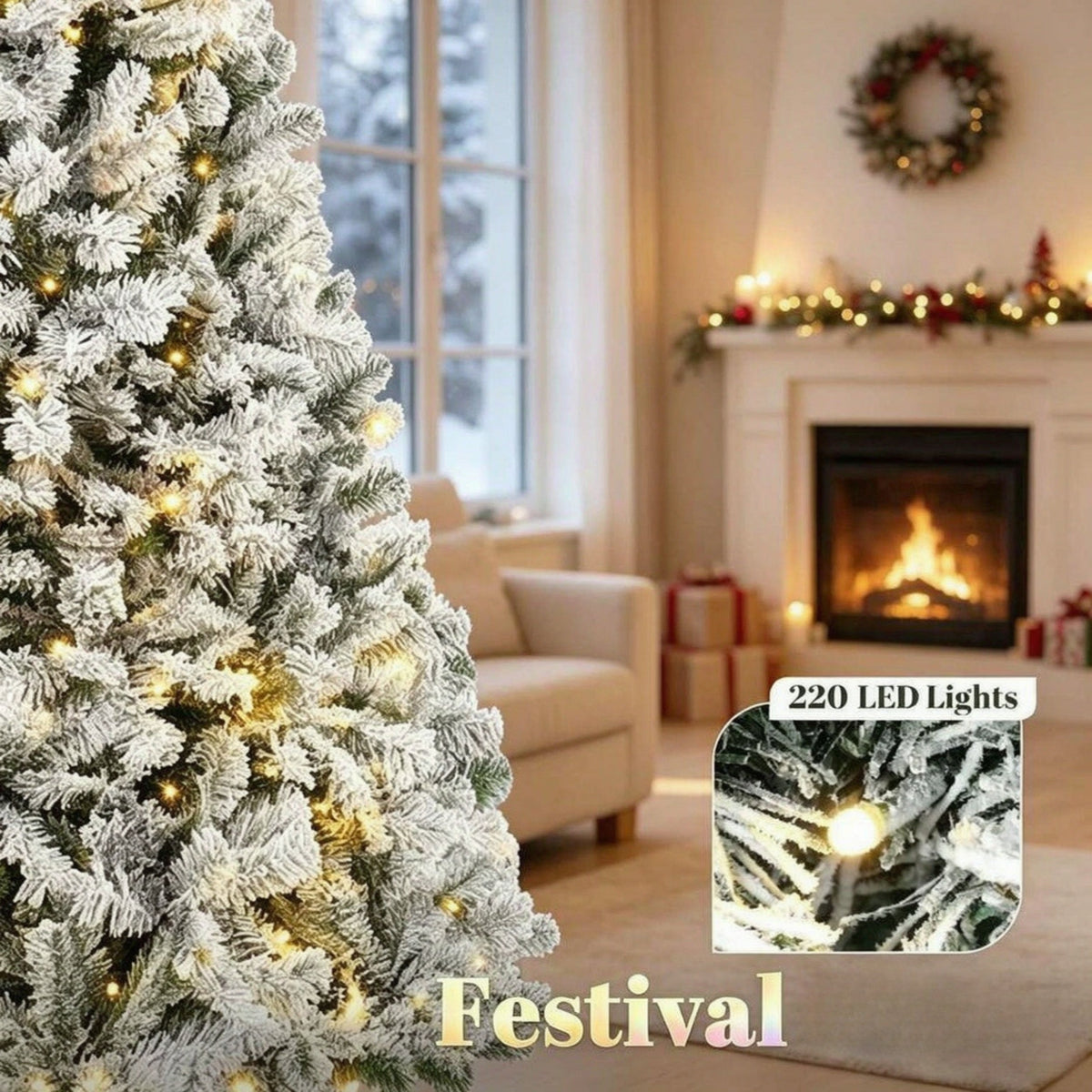 6 Ft Pre-Lit Flocked Fraser Fir Artificial Christmas Tree with Warm White LEDs - Snowy Flocked Finish HouseOfZazla