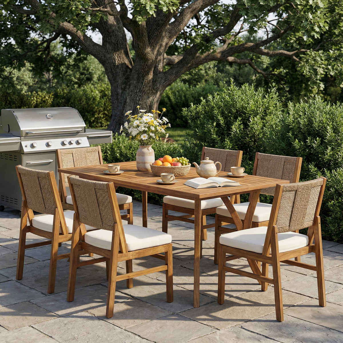 Outdoor 7 Piece Patio Rustic Acacia Wood Dining Set HouseOfZazla