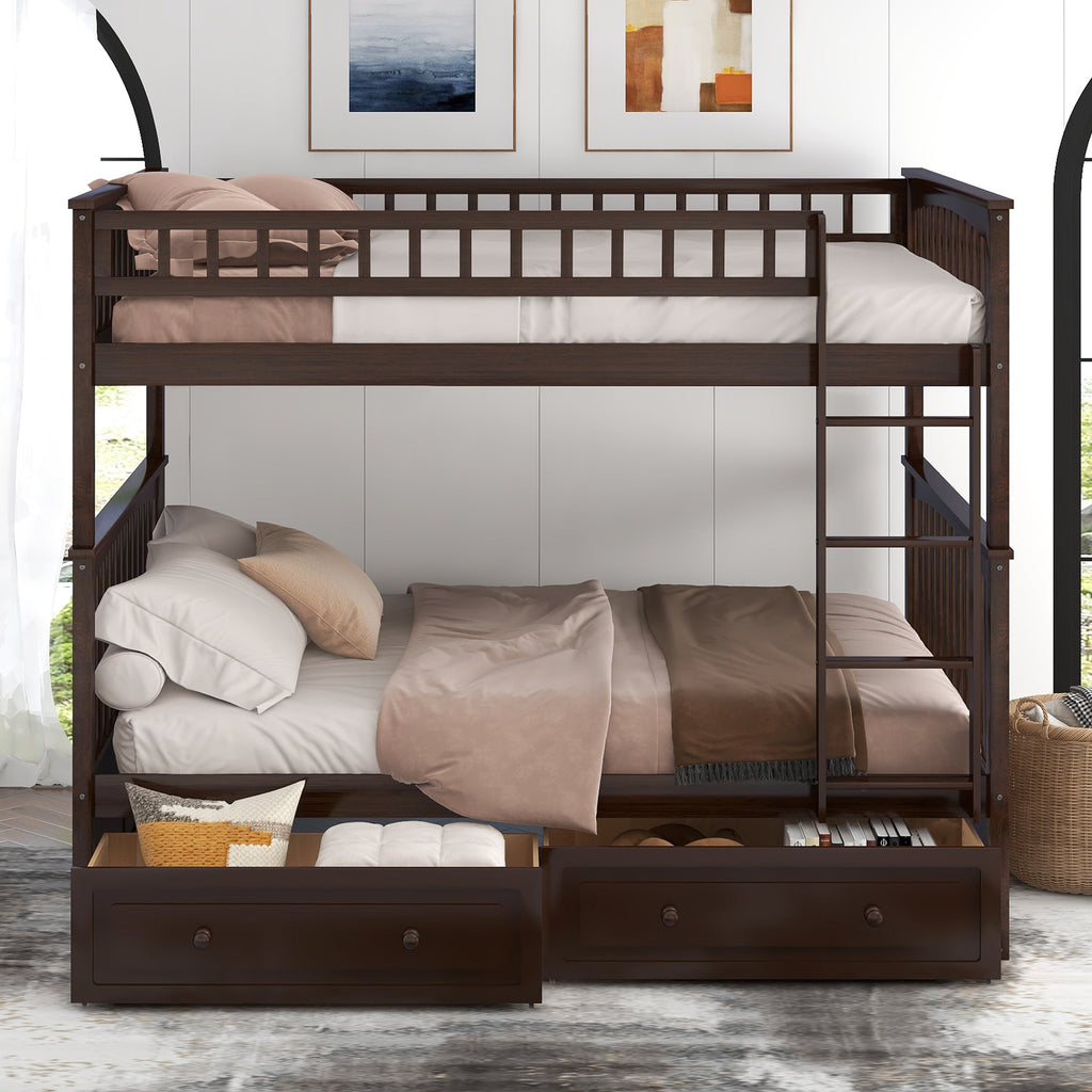 Full Over Full Bunk Bed with Drawers - Gray