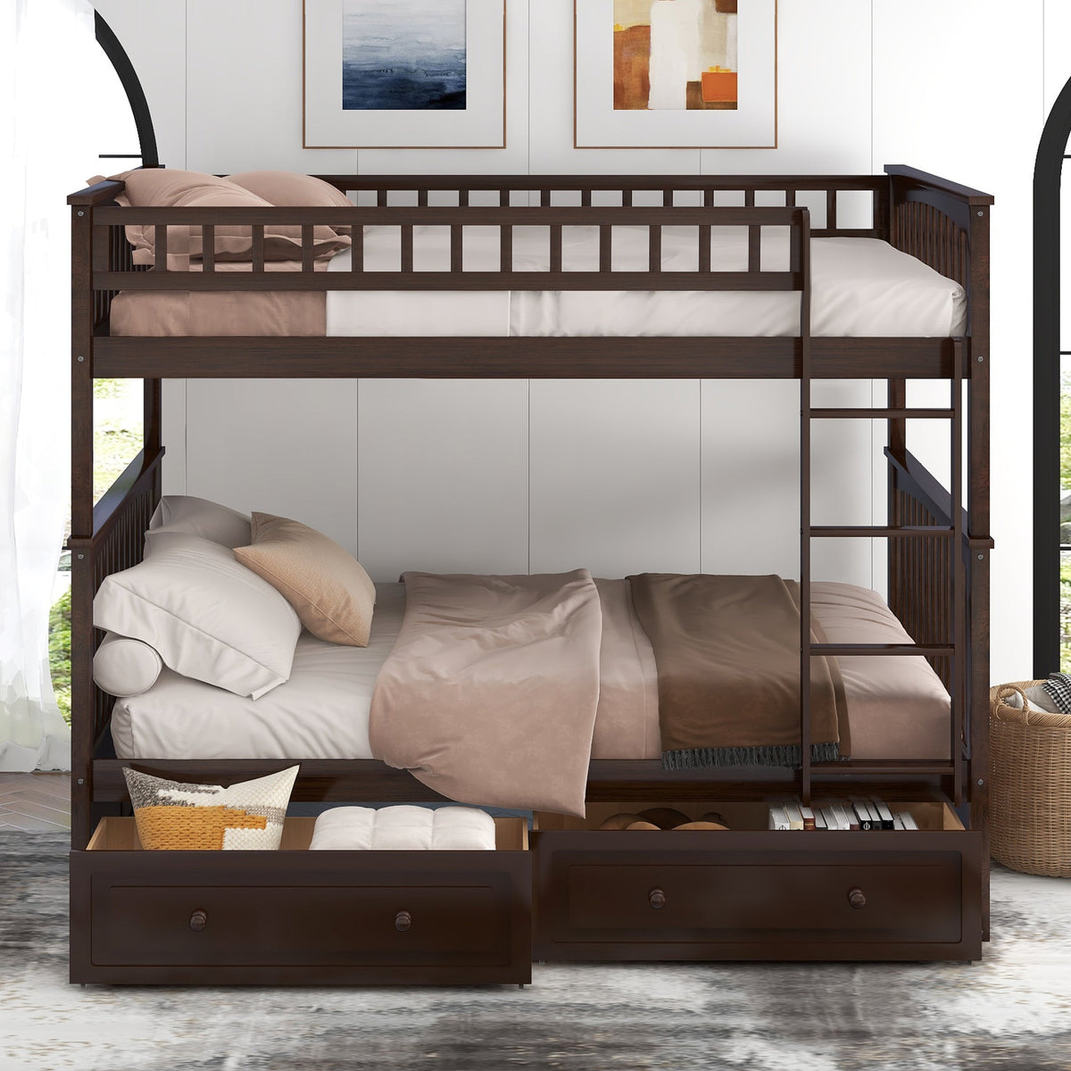 Full Over Full Bunk Bed with Drawers - Gray