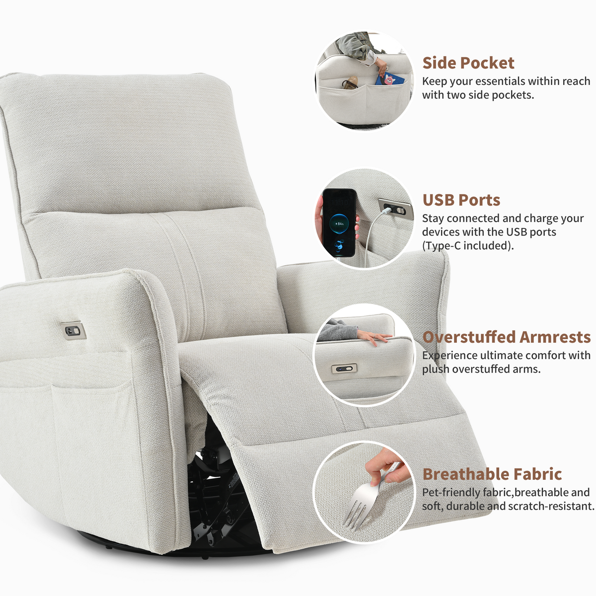 270° Power Swivel Rocker Recliner Chair for Adults HouseOfZazla