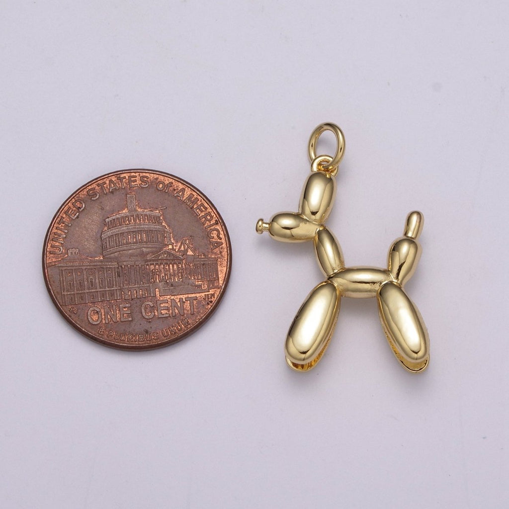 Dainty Balloon Dog Charm - 14K Gold Filled puppy pendant, fun whimsical 3D pet animal lover, poodle Pendant M-862 M-863