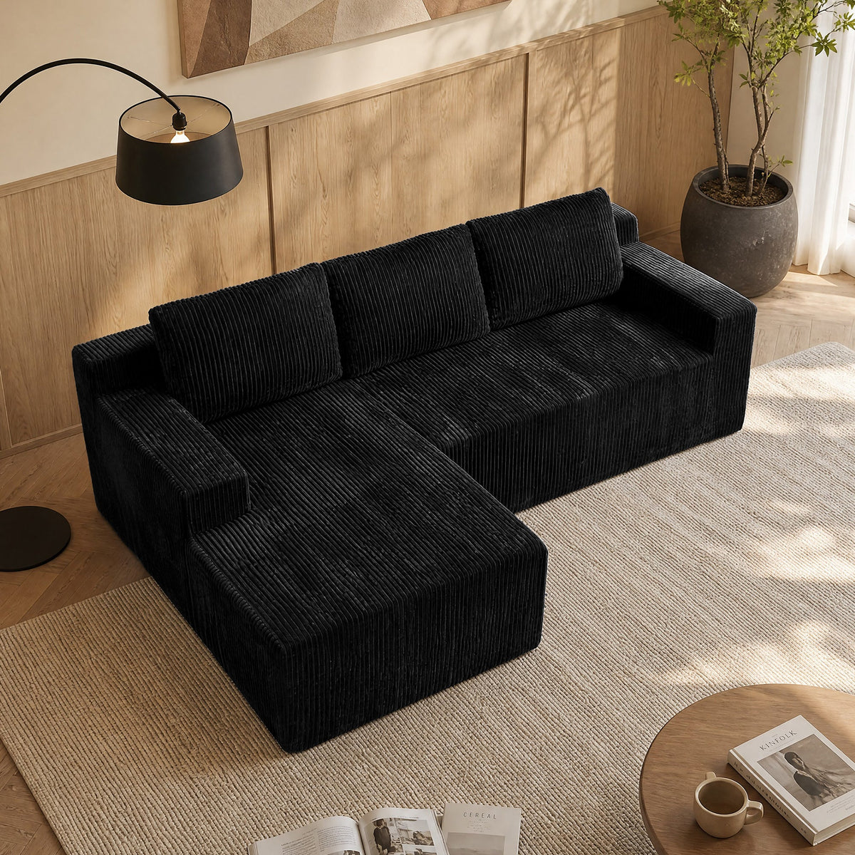 Corduroy Modular L Shaped Sectional Sofa with Plush Upholstery - Beige HouseOfZazla