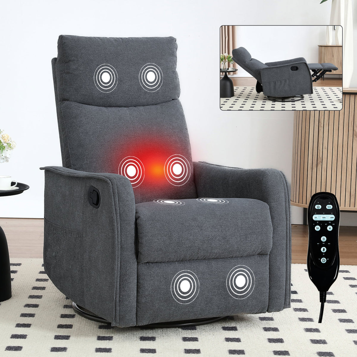Heat Massage Manual Recliner Chair with Rocker & Swivel HouseOfZazla