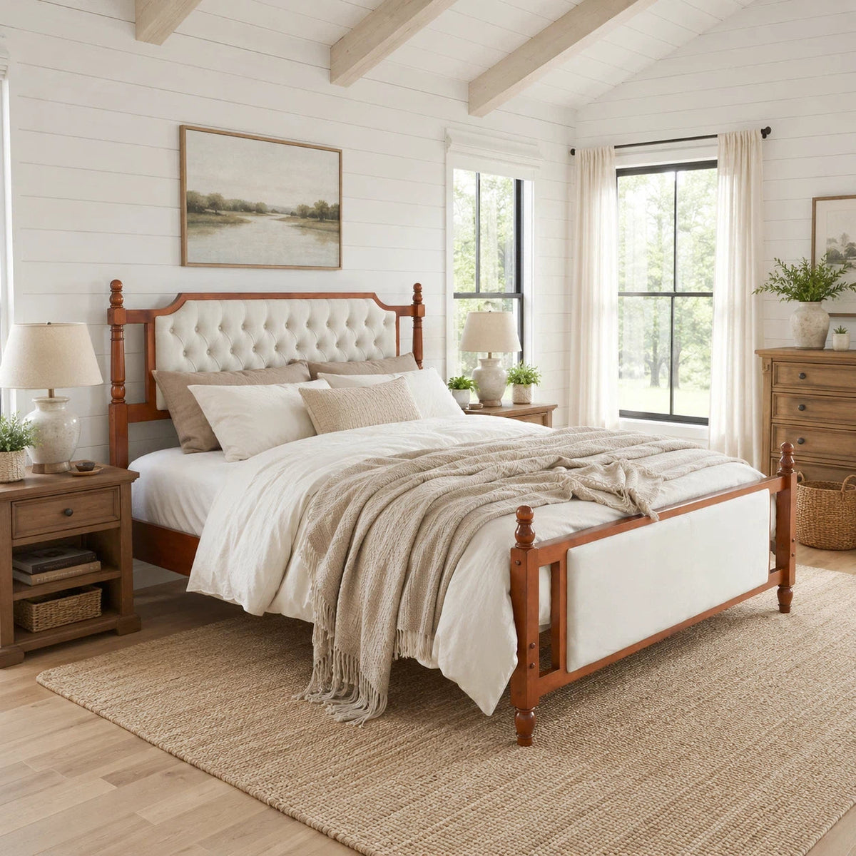 Queen Size Upholstered Platform Bed with Button Tufted Velvet Headboard - Taupe or Brown HouseOfZazla