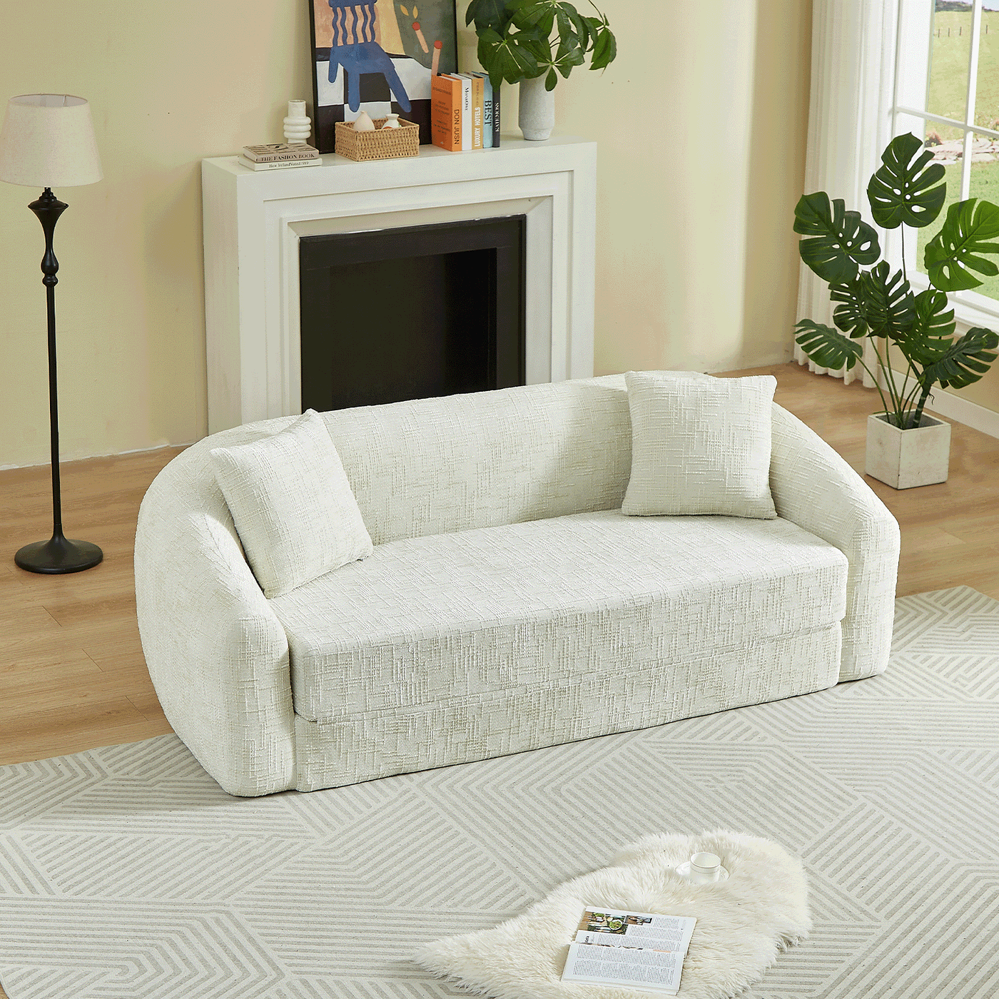 87-Inch Curved Convertible Sofa Recliner with 2-in-1 Design - Available in Beige, Grey, Green HouseOfZazla