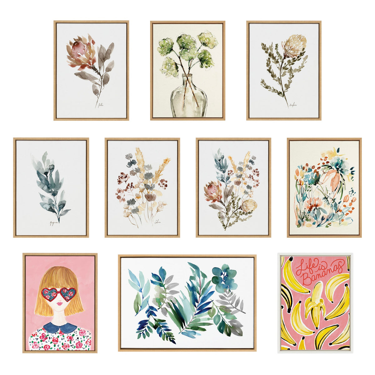 Sylvie Yellow Roses and Muted Blue Flowers Framed Canvas Art Set by Sara Berrenson