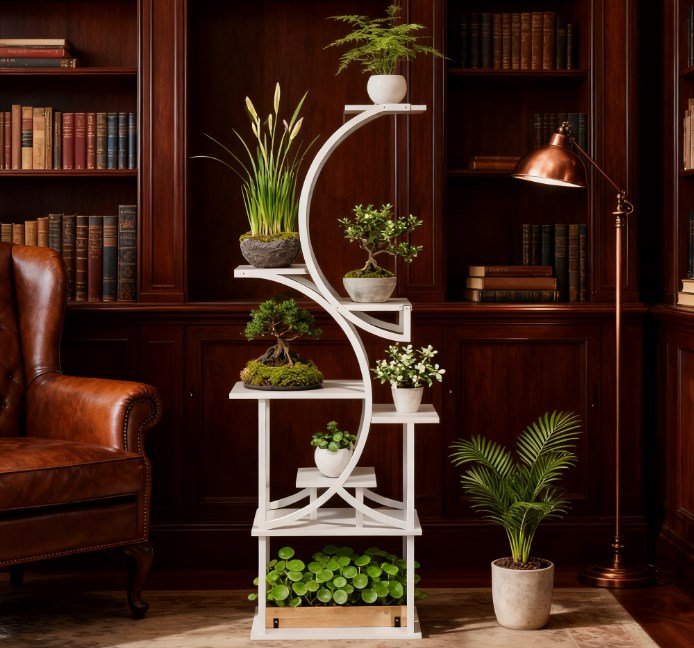 White S-Shaped Plant Stand with 8 Tiers - White HouseOfZazla