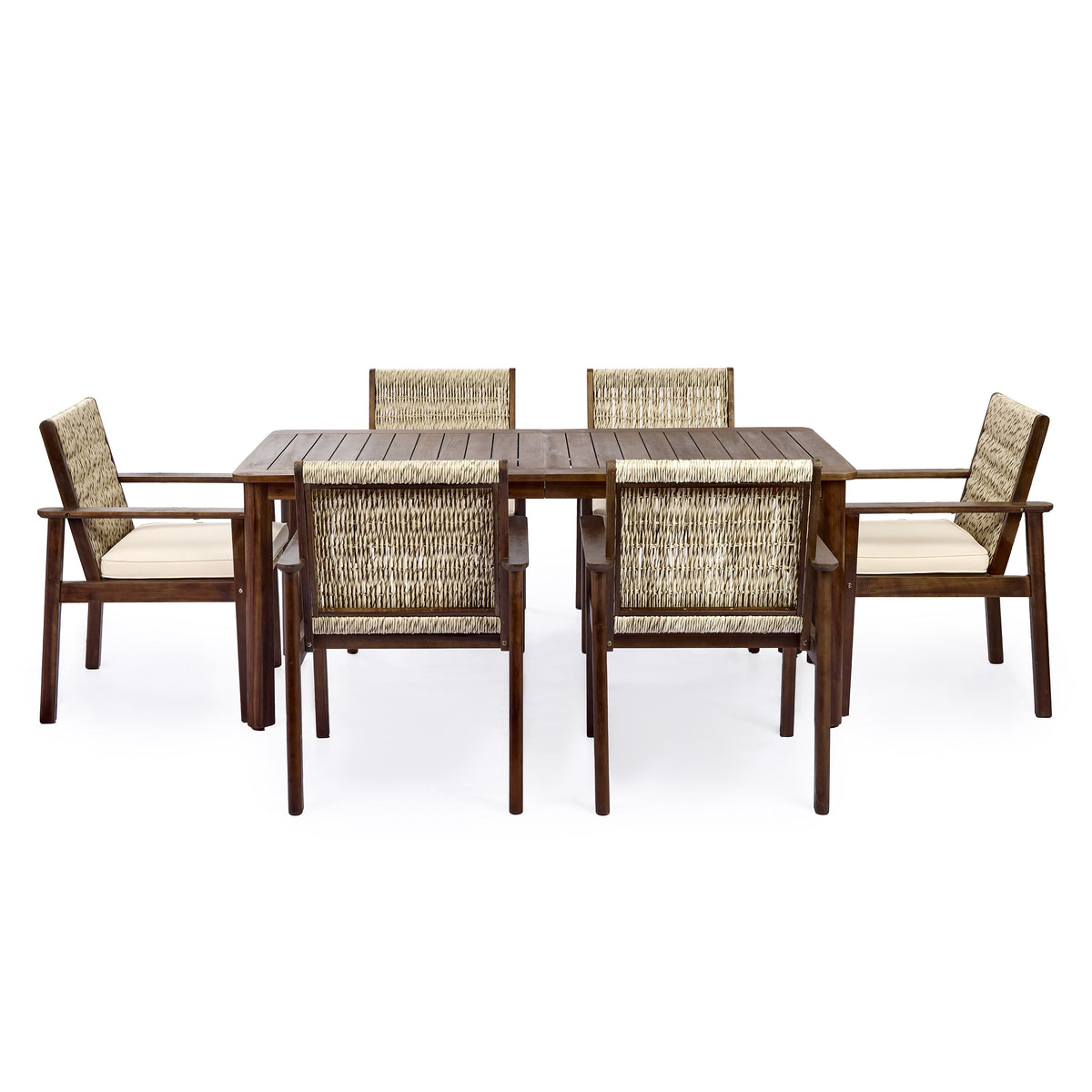 7 Piece Outdoor Acacia Wood Dining Set With Cushions HouseOfZazla