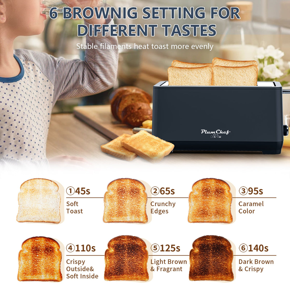 4-Slice Extra Wide Long Slot Toaster with 6 Browning Settings - Stainless Steel HouseOfZazla