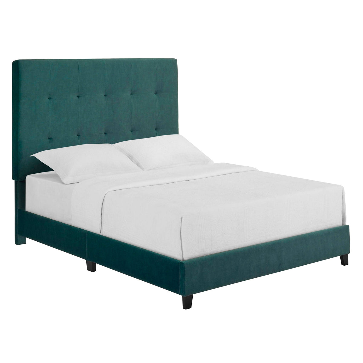 Tufted Upholstered Headboard Platform Bed with Padded Headboard - Queen, Beige or Dark Green HouseOfZazla