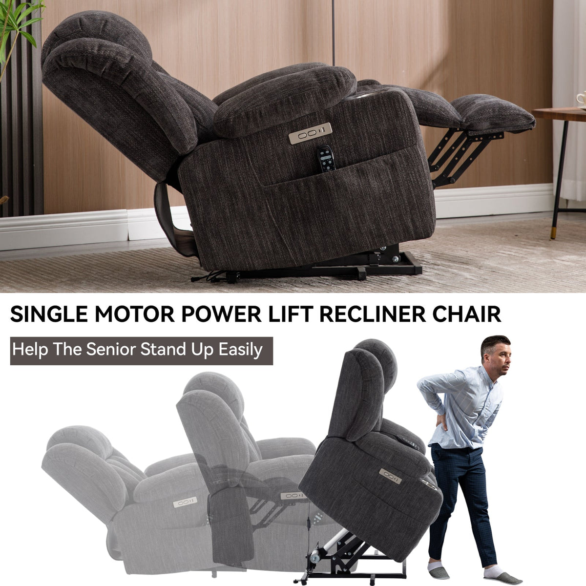 Chenille Power Lift Recliner Chair with Massage & Heating - Soft Chenille HouseOfZazla