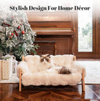 Elevated Wooden Cat Couch Bed with Washable Fluffy Cushion – 3 Colors Wags & Whiskers Pet Supply